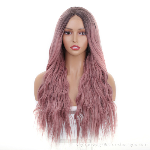 Body Wave Hair Wigs Long Synthetic Lace Ombre Grey Pink Wigs Women Middle Part Silky Full Heat Resistant Natural Looking wig